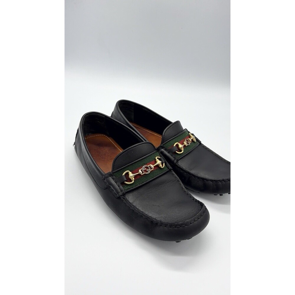 GUCCI Driver Men's Black Leather Horsebit With Web Loafers New UK 7 US 7.5 - Picture 7 of 16
